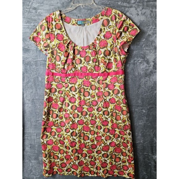 Boden Dresses & Skirts - Boden  sz 14 Pink Green empire waist Cotton cap sleeves 39in long